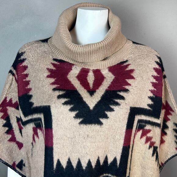 Lucky Brand sweater poncho one size aztec Vintage turtle neck‎ western wool - Picture 6 of 14